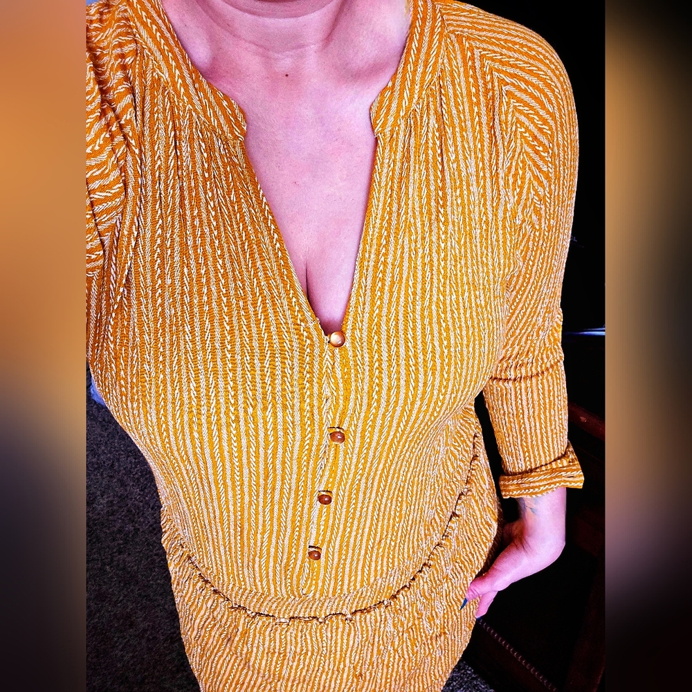Golden yellow chevron patterned long sleeve dress